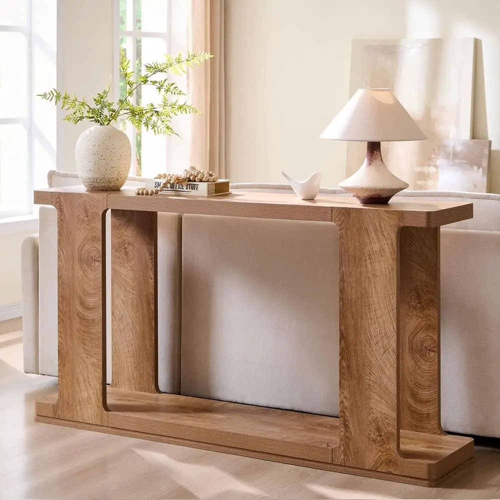 

63 Two-Tier Entry Console Table with Curved Edge for Living Room, Hallway, and Entrance