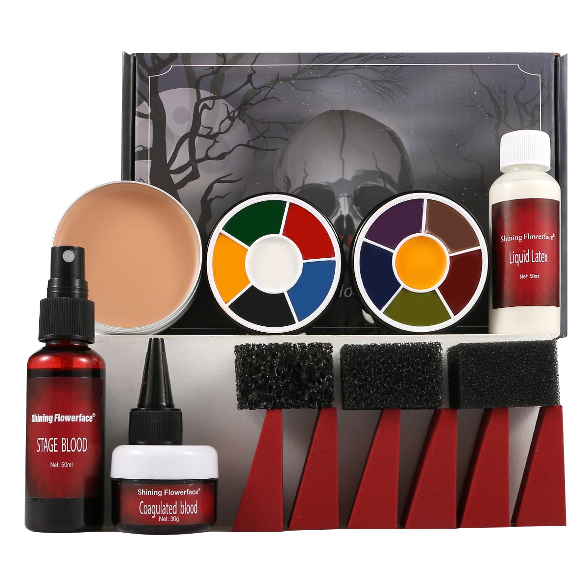 Halloween Makeup Kit SFX Fake Blood Latex Set Wound Scar Wax 12 Color Face Paint Oil Face Pain