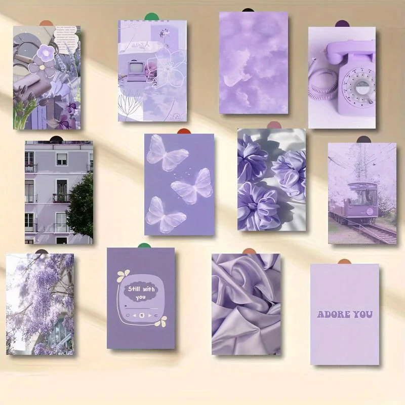 20PCS Purple Fashion Aesthetic Landscape Art Wall Decoration Postcards, Reusable, Suitable for Mailing and Collecting