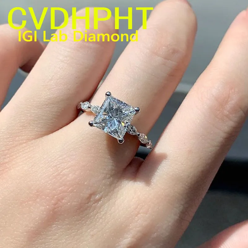 

IGI Lab Growing Diamond Ring Princess shape D Color 1 2 3Ct Solid 14K White Gold Ring Diamond wedding Factory Engagement Ring