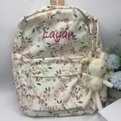 Mochila De flores pequeña de gran capacidad para niñas, Bolsa Escolar, regalo personalizado para fiesta de Navidad para niños, nombre bordado