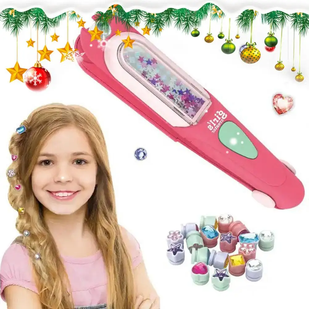 

Kids Hair Gem Stamper Kit Reusable Shining Diamonds Bling Hair Jewels for Girls DIY Styling Pretend Play Dress Up Toy Gift