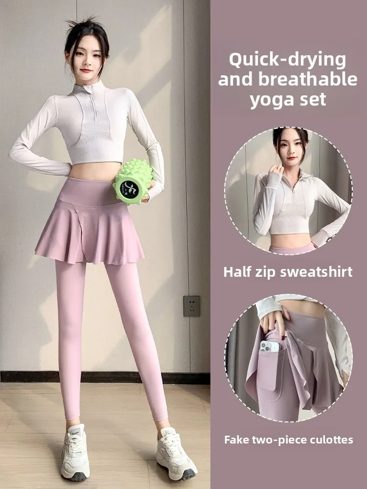 

Женский спортивный костюм для бадминтона Long Sve Fitn, топ для бега, йоги, теннисный наряд, комплект из двух предметов, смесь нейлона и спандекса