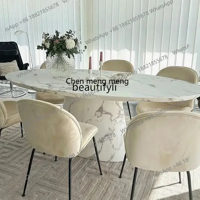 

182QItalian Marble Ellipse Dining Table Nordic Natural Marble Dining-Table Marble Ellipse Dining Table round Table