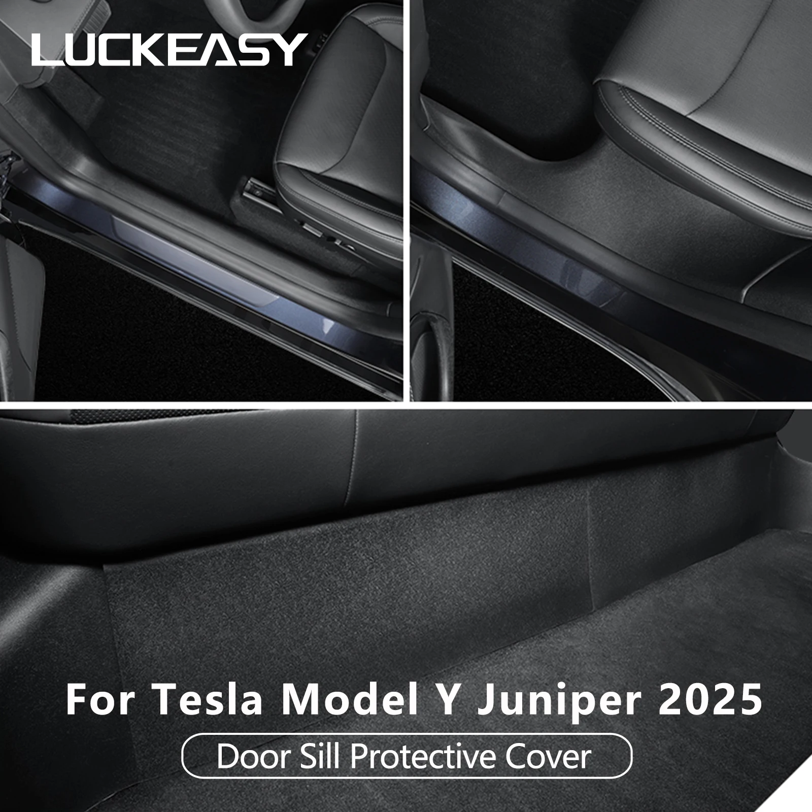 LUCKEASY for Tesla Model Y Juniper 2025 2026 Door Threshold Anti-kick Pad Accessories Front Rear Door Sill Strip Guard Protector
