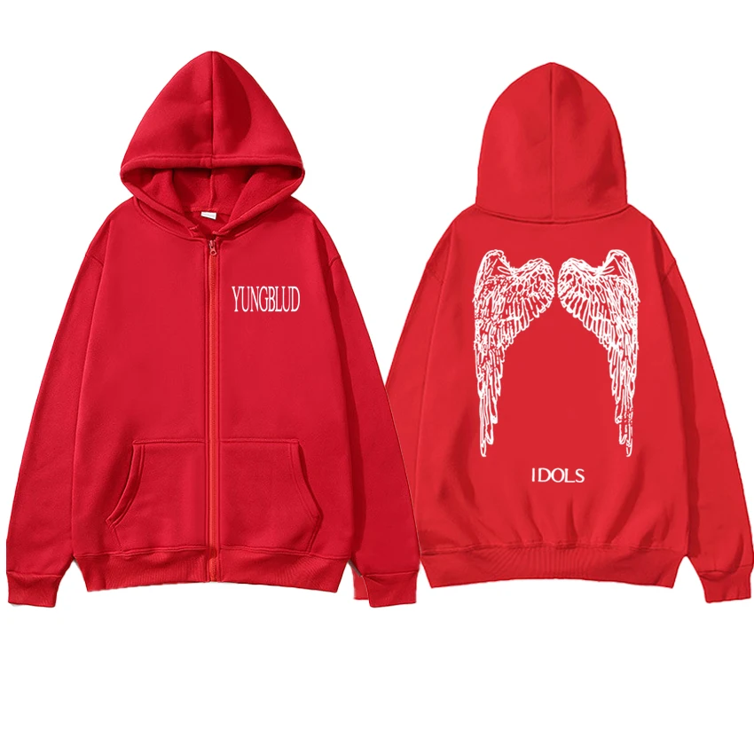 High Quality Idols Wings punk Grunge streetwear Men women YUNGBLUD vintage Zipper Hoodies Unisex Fleece Long sleeve Jacket Coat