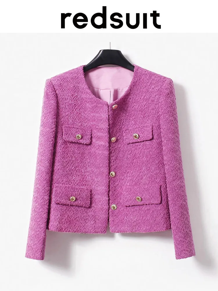 New  dyeing light luxury floral red classic four pocket lid crisp temperament jacket top Custom Size