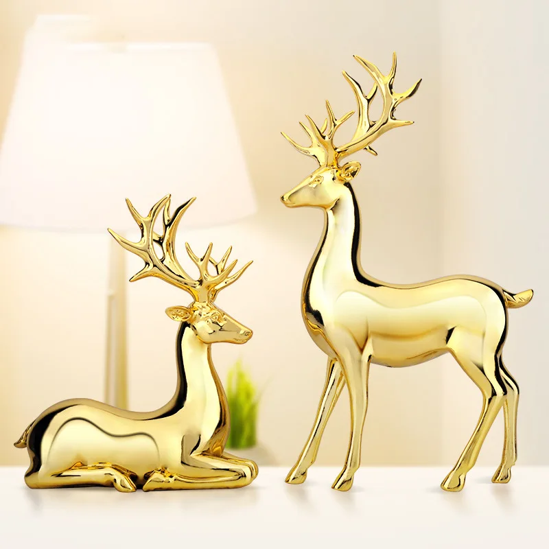 Home Decor European Resin Crafts Decoration European and American Style Home Decoration Electroplating Couple Deer Decoration