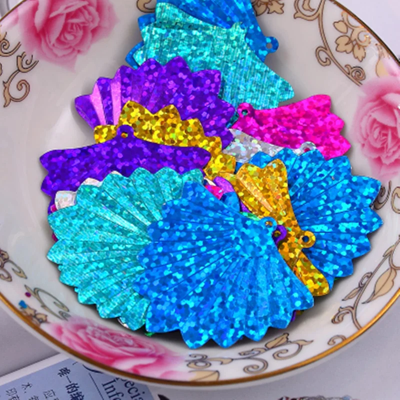50pcs 35*38mm Big Fansha Ped Sequins Laser Mixed Sequin PVC Paillettes Wedding Sewing Women Craft DIY Lentejuelas Accessories