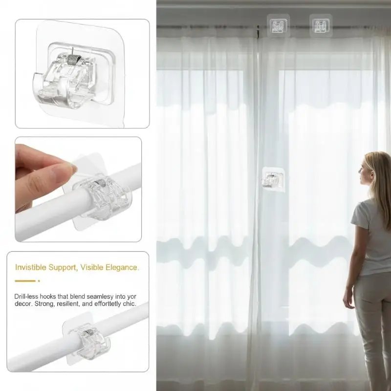 10pcs Curtain Rod Hook Punching-free Curtain Rod Rack Household Wall-mounted Bracket Clip Door Curtain Telescopic Curtain Hooks