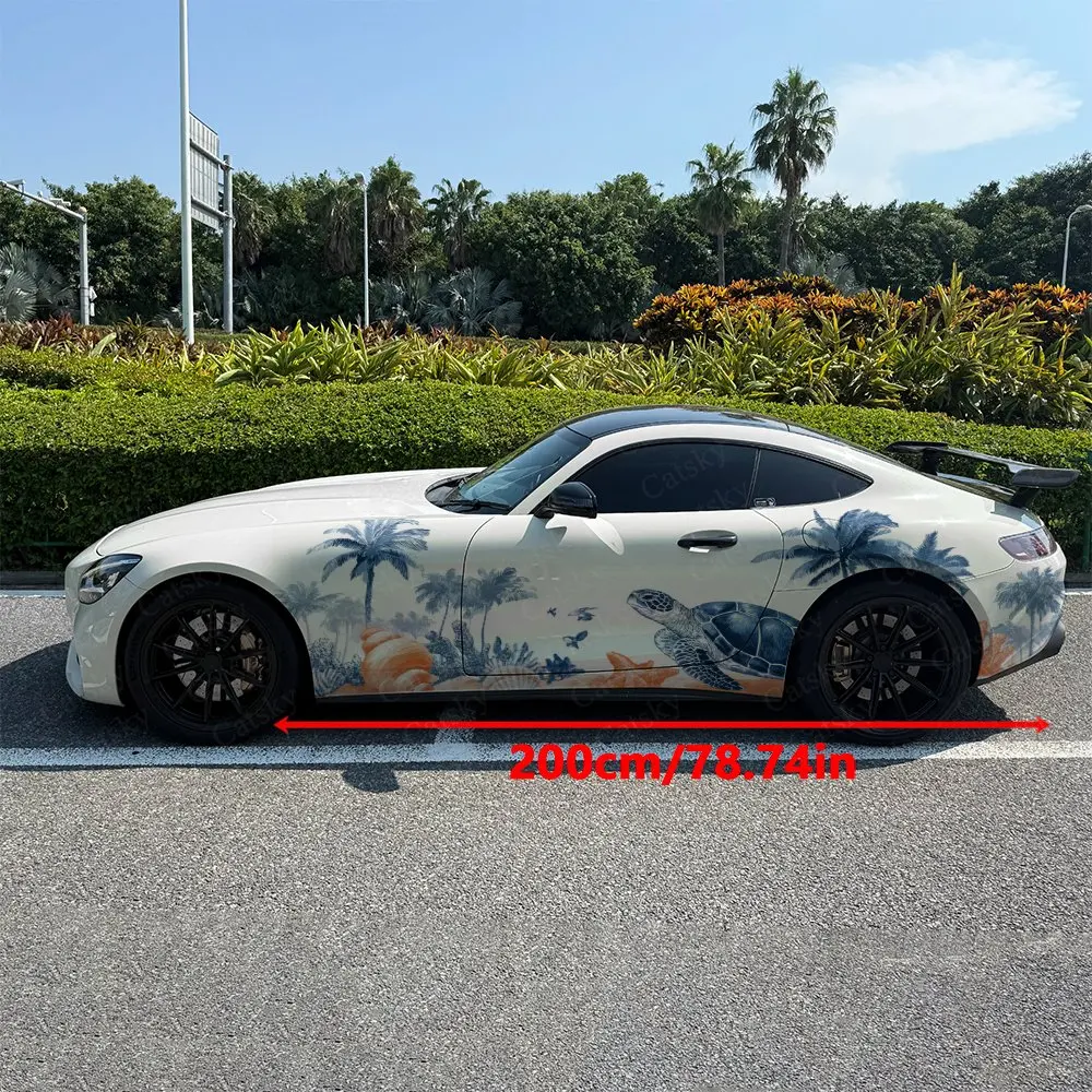2pcs Tropical Ocean Turtle Car Side Wraps, Self-Adhesive PVC Waterproof & Scratch-Resistant Stickers, Car Accessory Gift