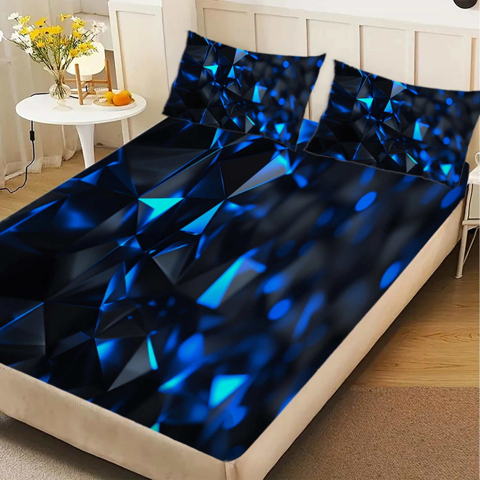 3pcs Flat Sheet Printed Blue Lightning Black Tree Pattern Fitted Sheet With Pillowcases No Filling Cool Visual For Teen Boys