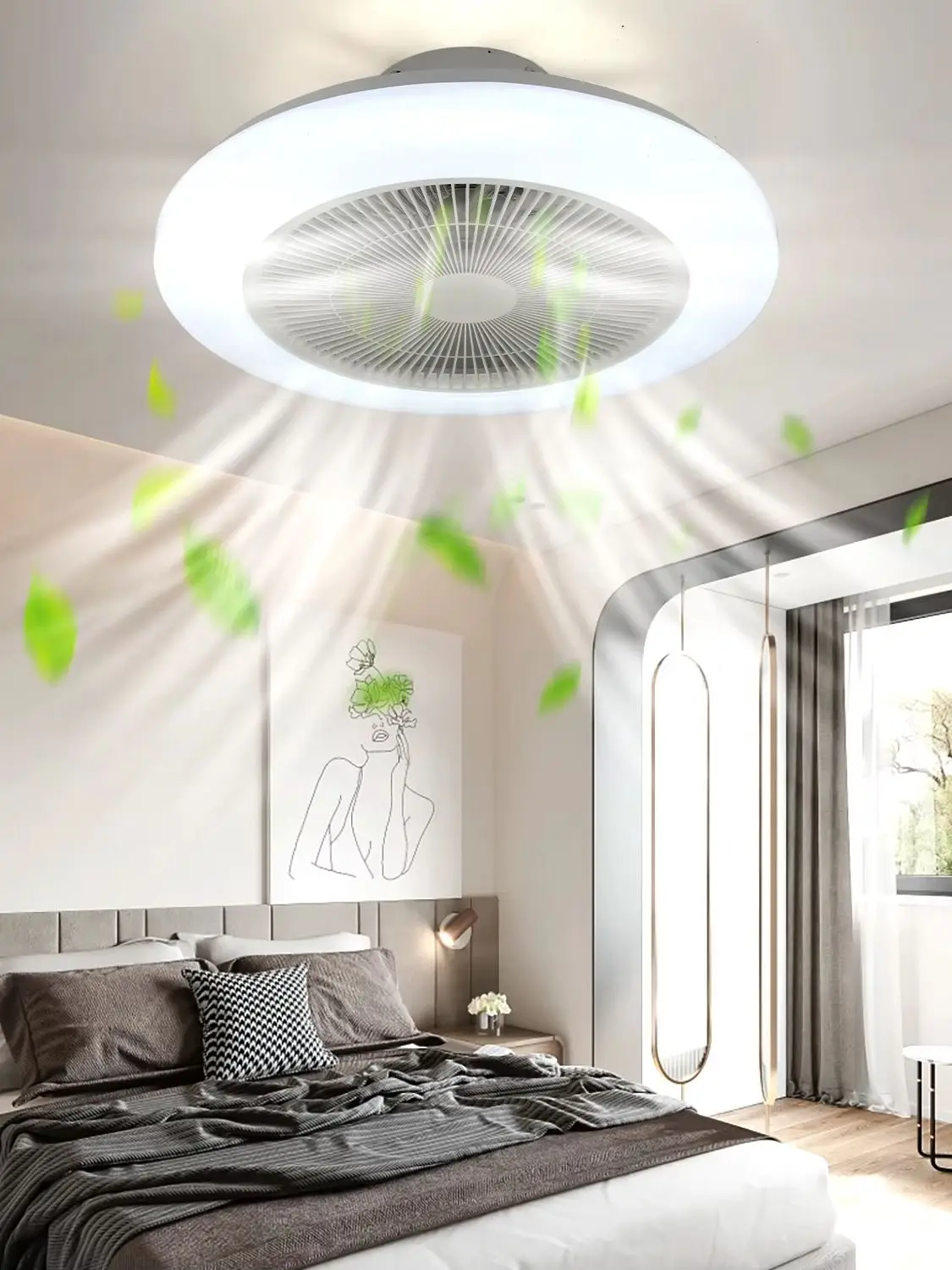 RGB LED-Deckenventilatorleuchte mit Fernbedienung & APP-Steuerung, Bluetooth-Audio, Musik-Rhythmus-Timer-Funktion, RGBCW dimmbar, für Schlafzimmer, Wohnzimmer, Arbeitszimmer, 6 Windgeschwindigkeiten