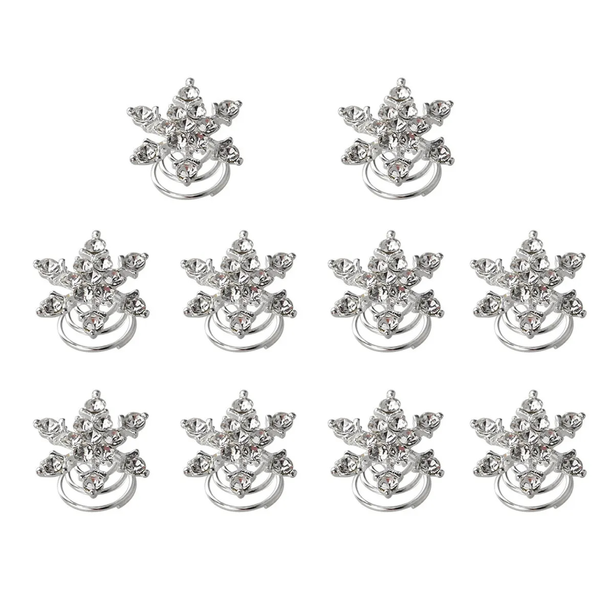 

10 шт. хрустальных спиральных заколок для волос с узором снежинки, свадебные заколки для невест, аксессуары для причесок на вечеринку для женщин