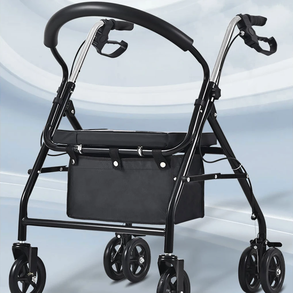 

Large Capacity Shopping Cart Elderly Walking Assistant with Seat Seniors Crutch Hand-pushed Walking Aid Anti-fall Walking Device