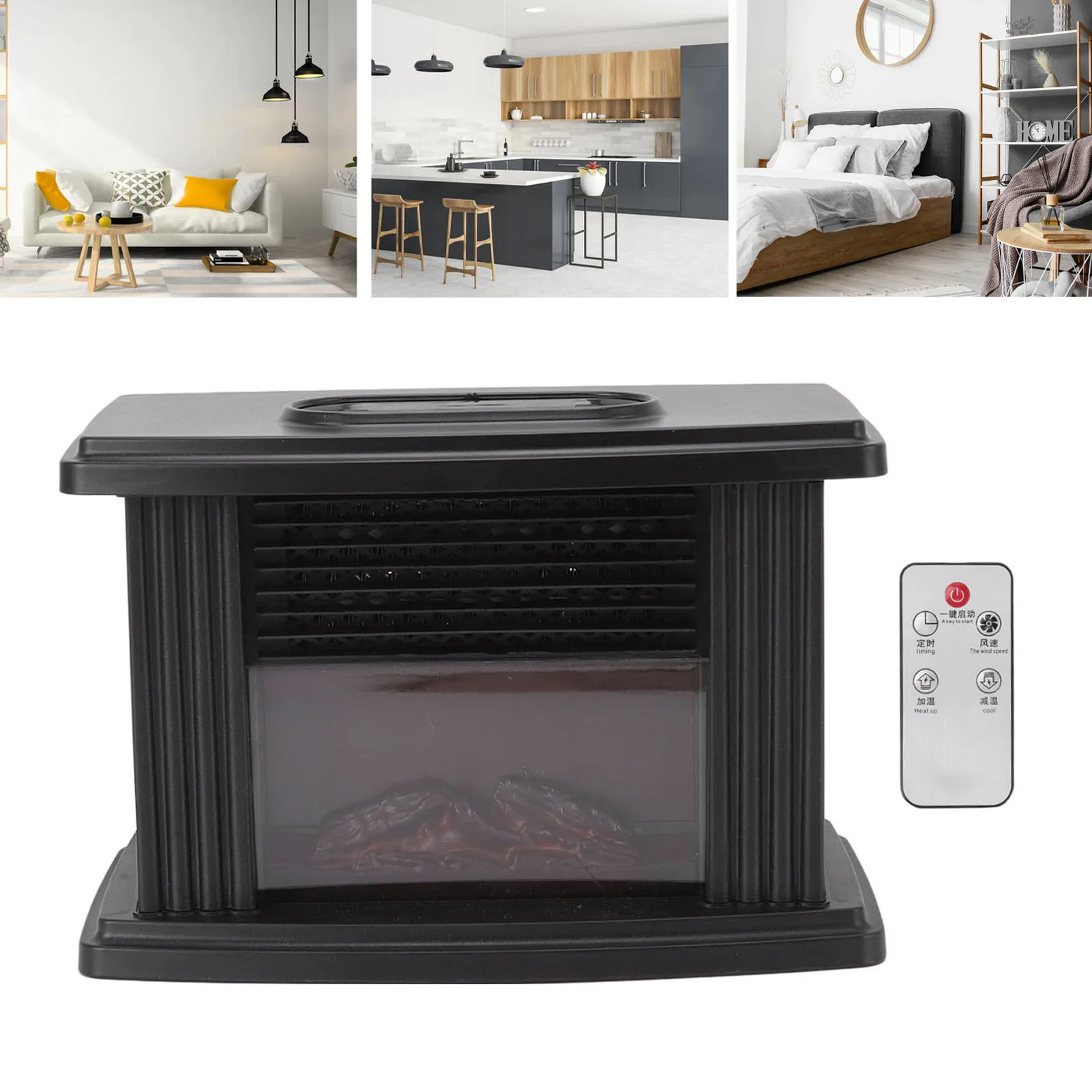 Stufa per camino elettrica Stufa per camino elettrica da tavolo uniforme veloce portatile da 1000 W con telecomando