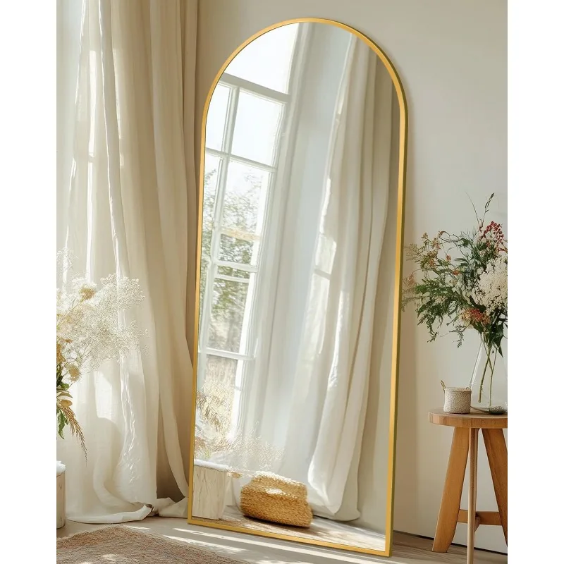 Full Length Mirror with Stand, Arched Full Body Mirror, Large Stand Up Mirror, Aluminum Frame Floor Standing Mirror