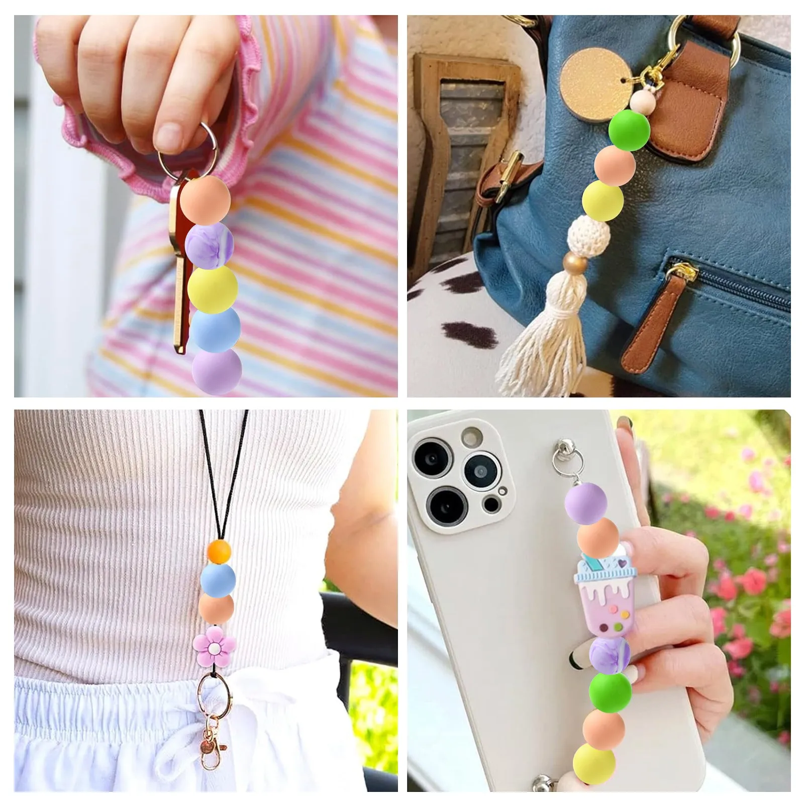 PandaHall 50 Stück 20mm Runde Silikonperlen Bunte Gummi-Rundperlen für Halsketten Armbänder Schlüsselbänder Schmuckherstellung – Detail 7