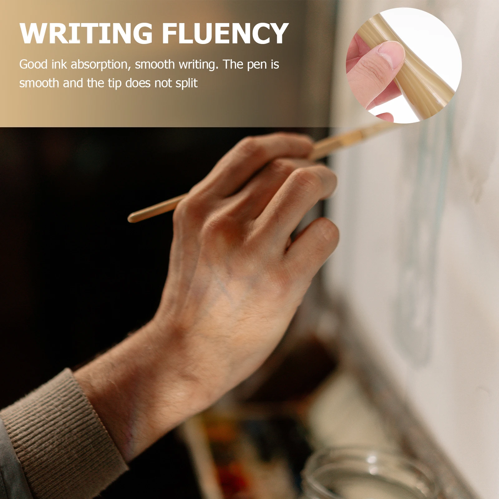 

Calligraphy Brush Chinese Writing Pen Wood Handle Smooth Tip Student DIY Ink Painting Tool Artists Beginners Adults