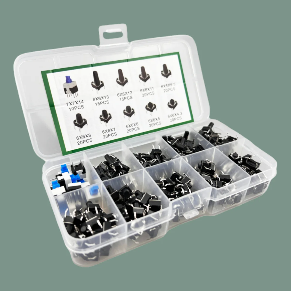 Juego de interruptores táctiles de luz, Kit surtido de interruptores de botón pulsador, accesorios para herramientas de bricolaje, 6x6 teclas de tacto encendido/apagado, 10 tipos, 180 piezas