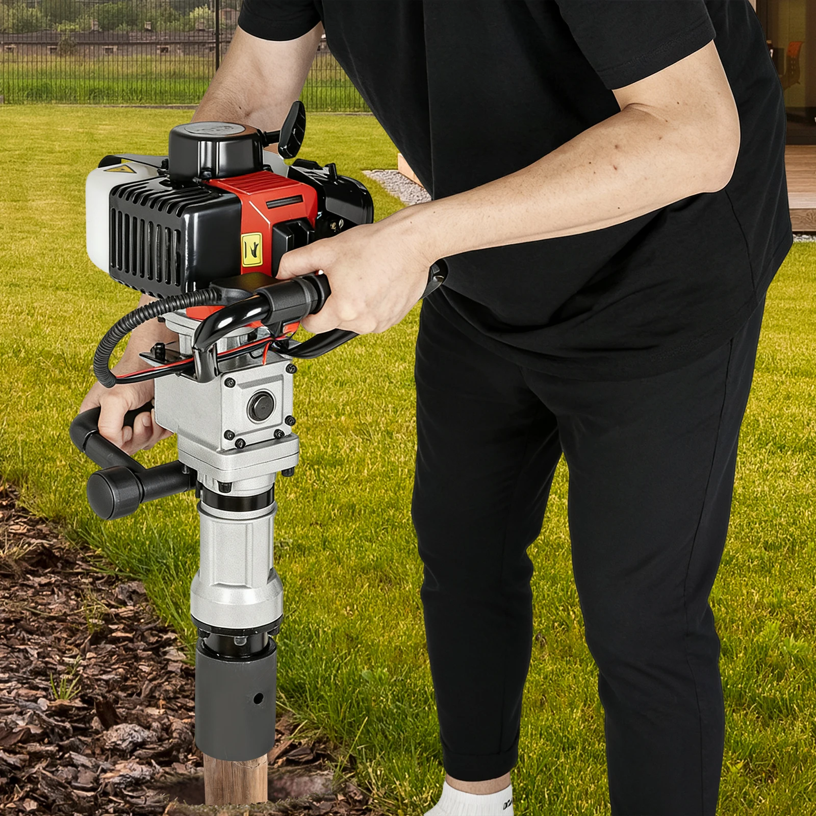 Gas-Powered Post Driver 32.6cc with ABS and Alloy Steel Build, Lightweight 28.66lbs Hand-Held Pile Driver for Outdoor Use