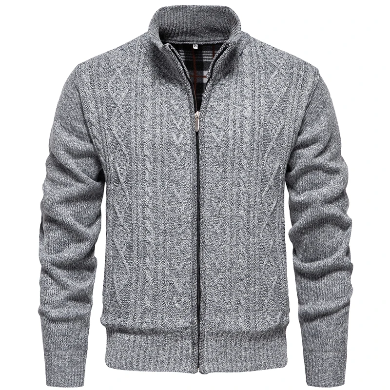 Cardigan chaud en cachemire avec col montant pour hommes, pulls en laine, pulls à fermeture éclair, tricots décontractés, vêtements pour hommes,