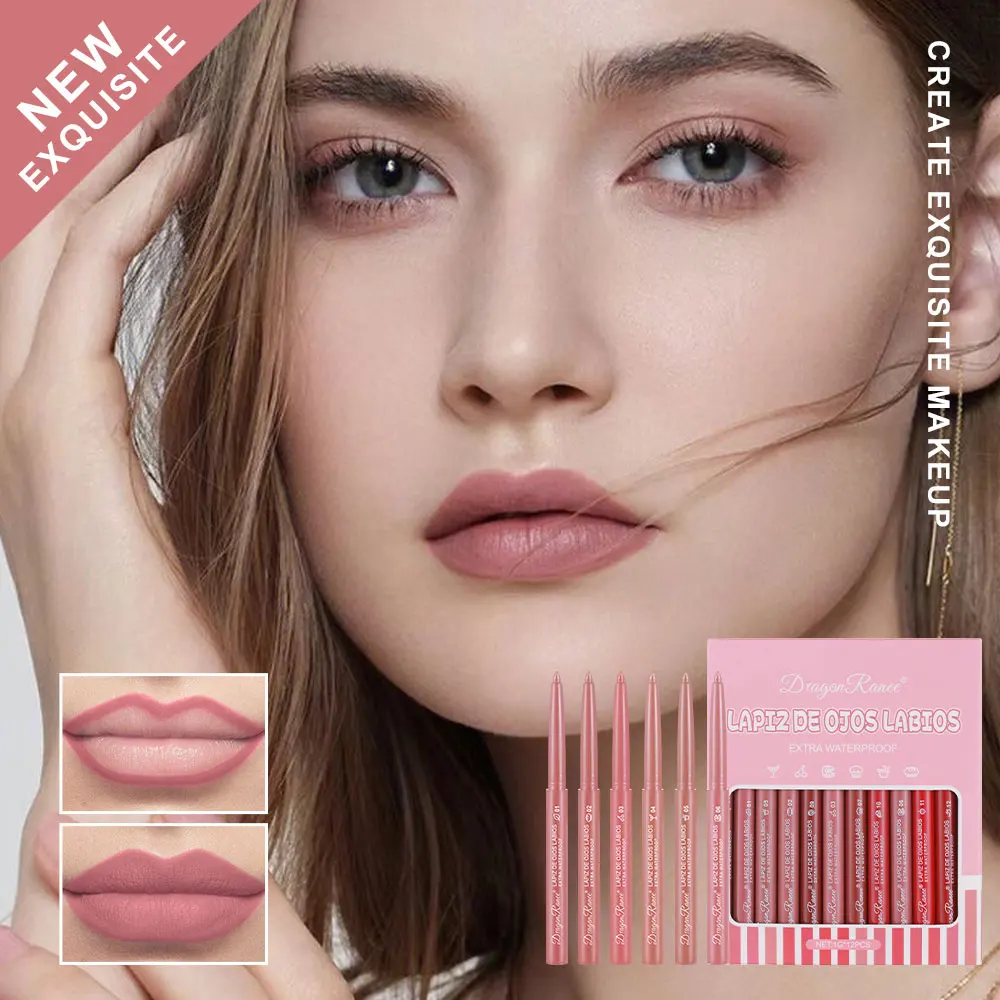 Twelve lip liner pencil case outlines the full lip shape, rich colors, waterproof, durable matt, daily versatile lip liner penci