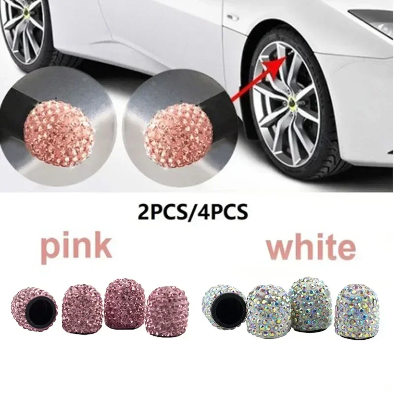 4Pcs Rhinestone Car Wheel Valve Caps Tyre Rim Stem Covers Airdust Waterproof for Automobiles Motorcycles Bikes Diamond Studded