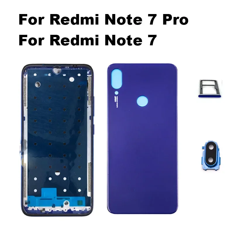 For Xiaomi Redmi Note 7 Pro Full Housing Back Battery Cover Rear Case Middle Frame With Volume Button Camera Glass Lens Sim Tray