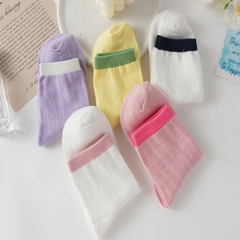 Sweet Candy Colored Women's Socks For Spring And Autumn Socks Breathable Fashion Girls Korea Japanese Style Middle Tube Socks