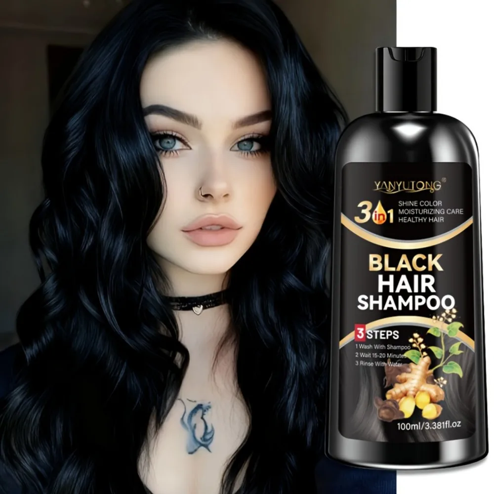 

3.38fl oz3-in-1 Черная краска для волос, шампунь с белым покрытием, черная краска для волос на растительной основе, быстрый крем-краска для волос, укладка, уход за своими руками