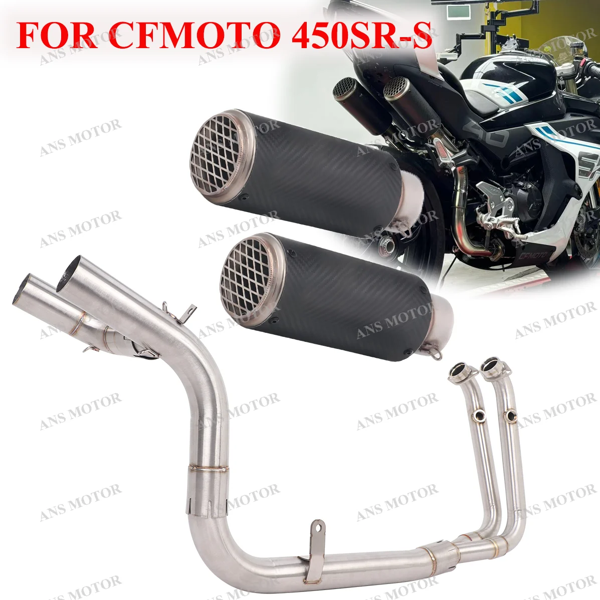 

Dual Muffler For CFMOTO 450SRS 450SR-S 2021-2025 Motorcycle Exhaust Front Link Pipe Stainless Steel Slip On Escape Carbon