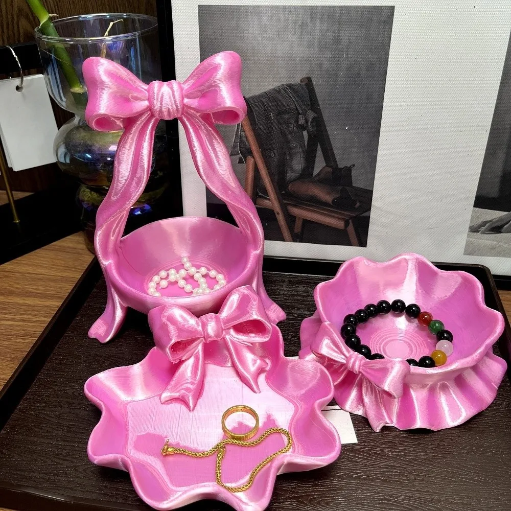 

Elegant 3D Printed Jewelry Tray Sweet Glossy Bow Ribbon Ring Holder Creative Decorative Jewelry Plates Home Ornaments
