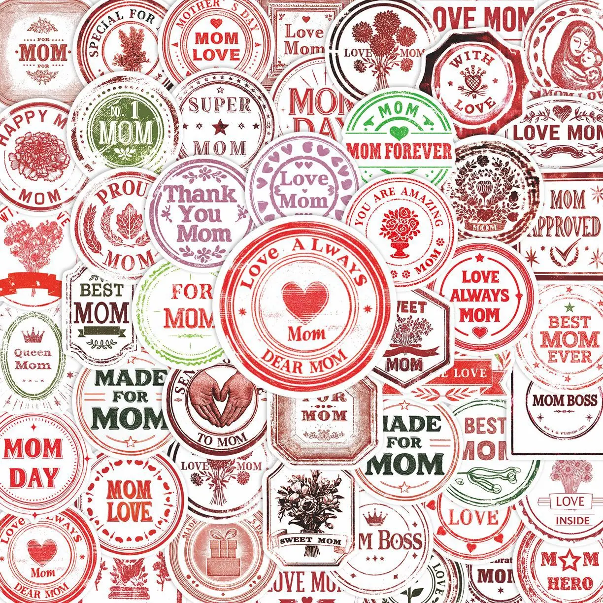 51 Stück Happy Mothers Day Graffiti-Aufkleber, Dankeschön-Aufkleber, DIY, Gepäck, Telefon, Gitarre, Sammelalbum, wasserfester Aufkleber, klassisches Kinderspielzeug