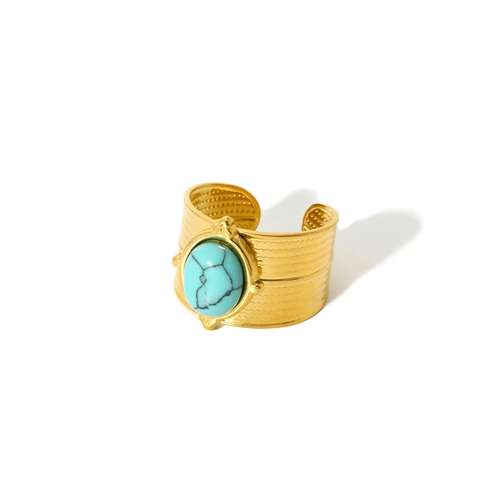 Vintage Naturstein Geometrischer Vergoldeter Edelstahlring Trendiger Modeschmuck – Detail 12