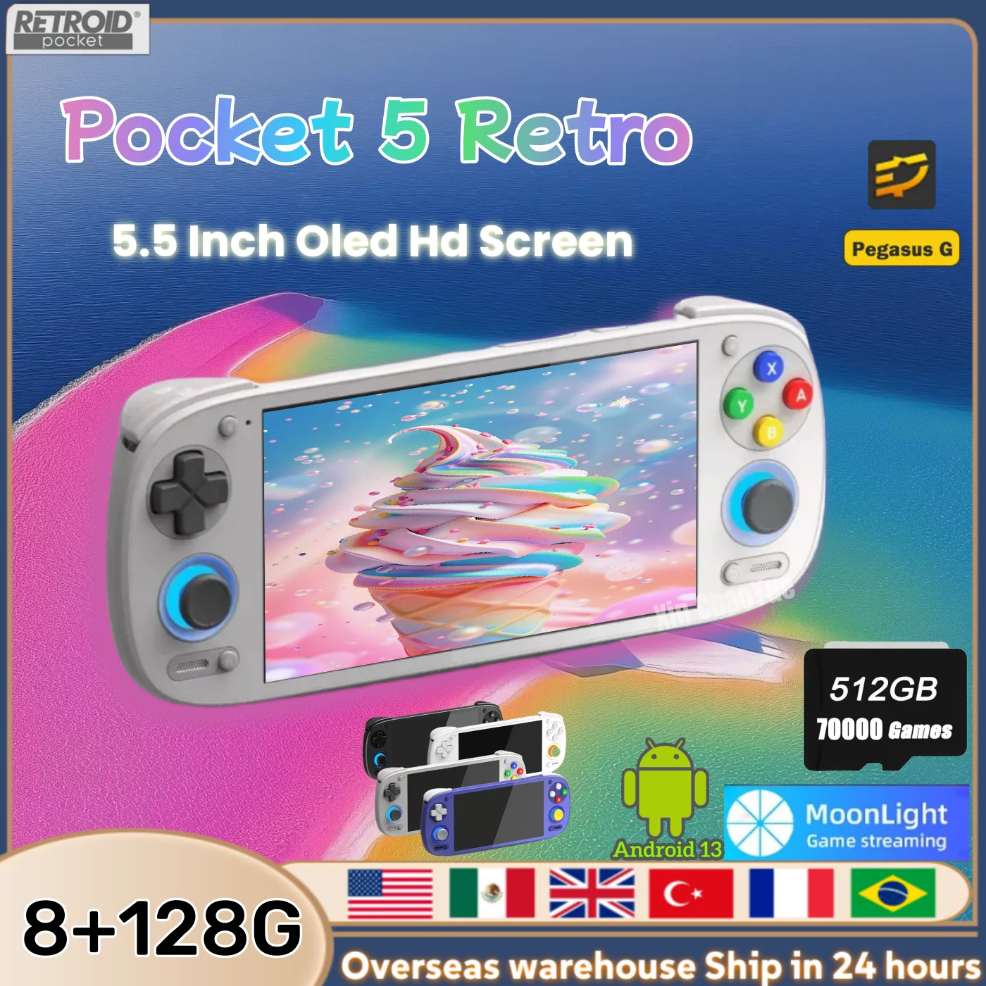 Retroid Pocket 5 Retro Handheld Game Console Video Player 5.5 Inch OLED Touch Screen 8+128G Android13 Bluetooth RP5 PSP PS2 Gift