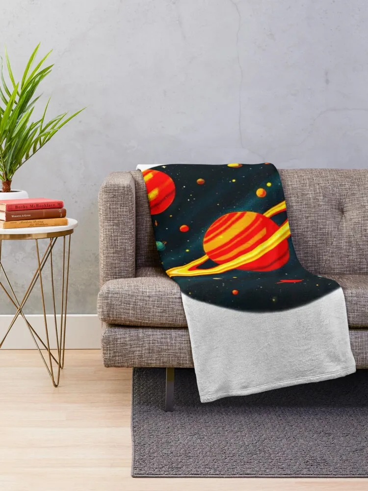 Saturn Solar System Colour Summer Vibe Throw Blanket Plush decorative Giant Sofa Blankets