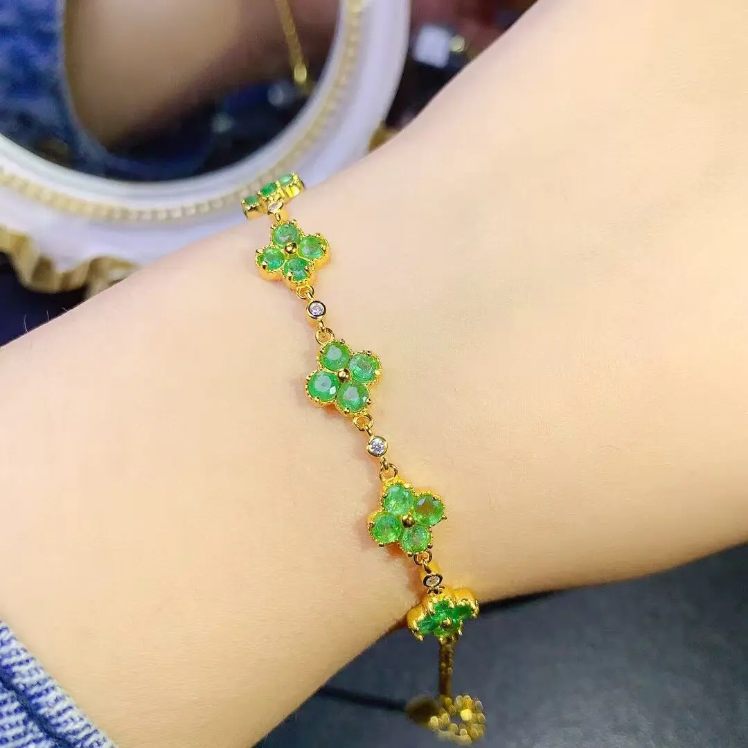 Natural Emerald 925 Silver Bracelet with 3 Layers God Plating  Emerald Bracelet for Office Woman 3mm*3mm 20pieces for Gift