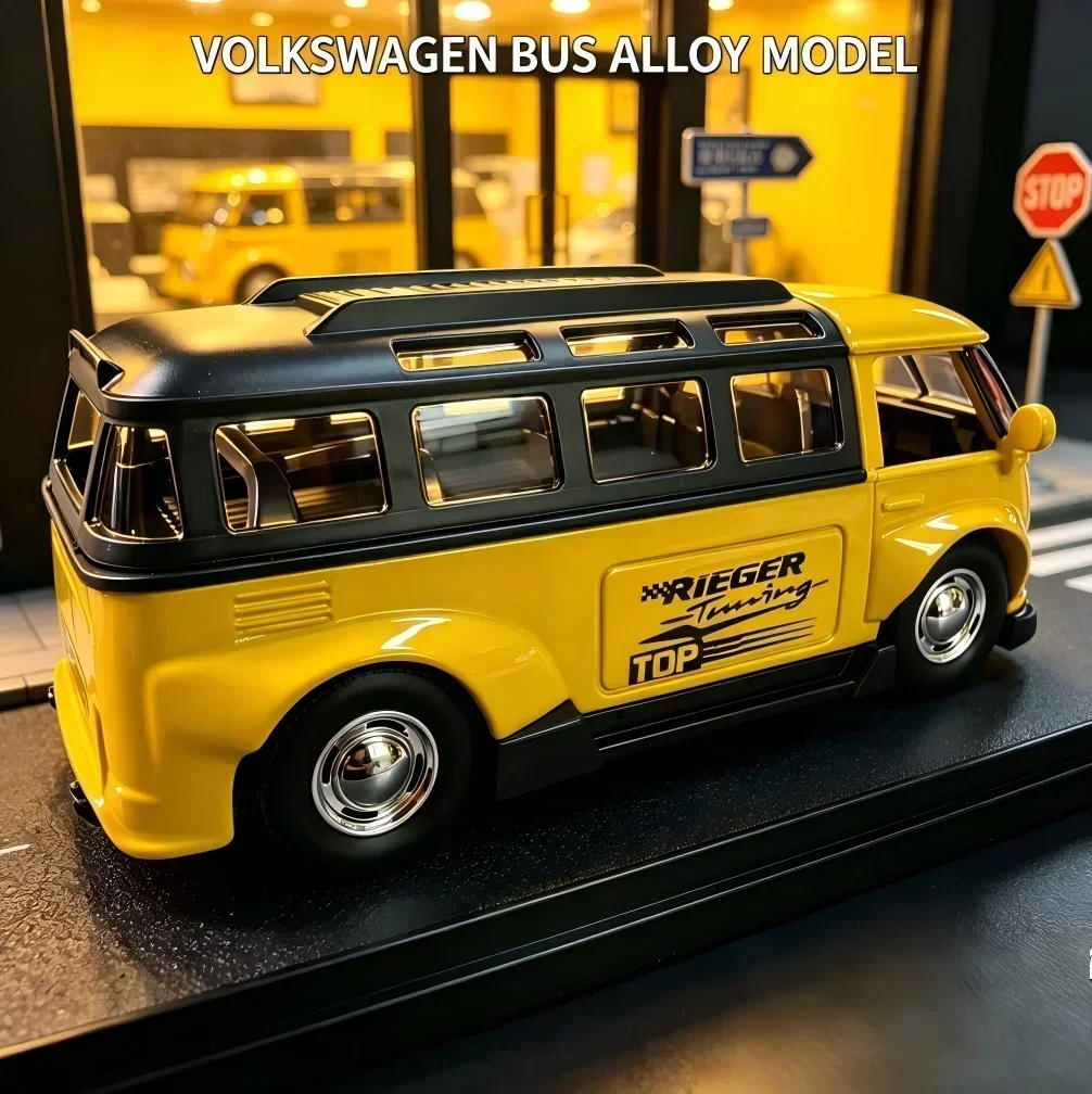 Nuevo modelo de coche de metal fundido a presión de aleación, escala 1:36, autobús T1 modificado, coche de colección para aficionados, adorno para el hogar, regalo de alta calidad, regalo de Navidad.