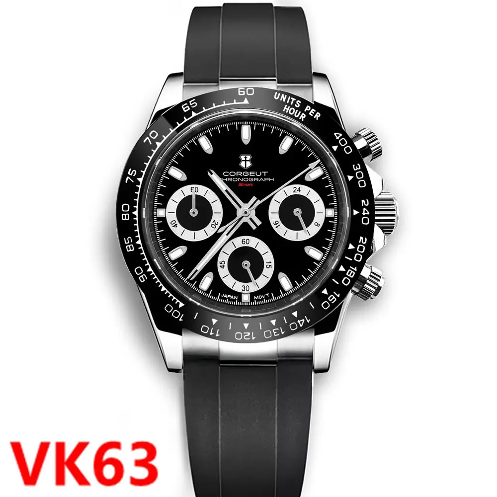 40MM Luxury Corgeut Men Watch For Man 24 hours Multifunction Sport Watches full chronograph VK63 Quartz Dress Relogio Masculino