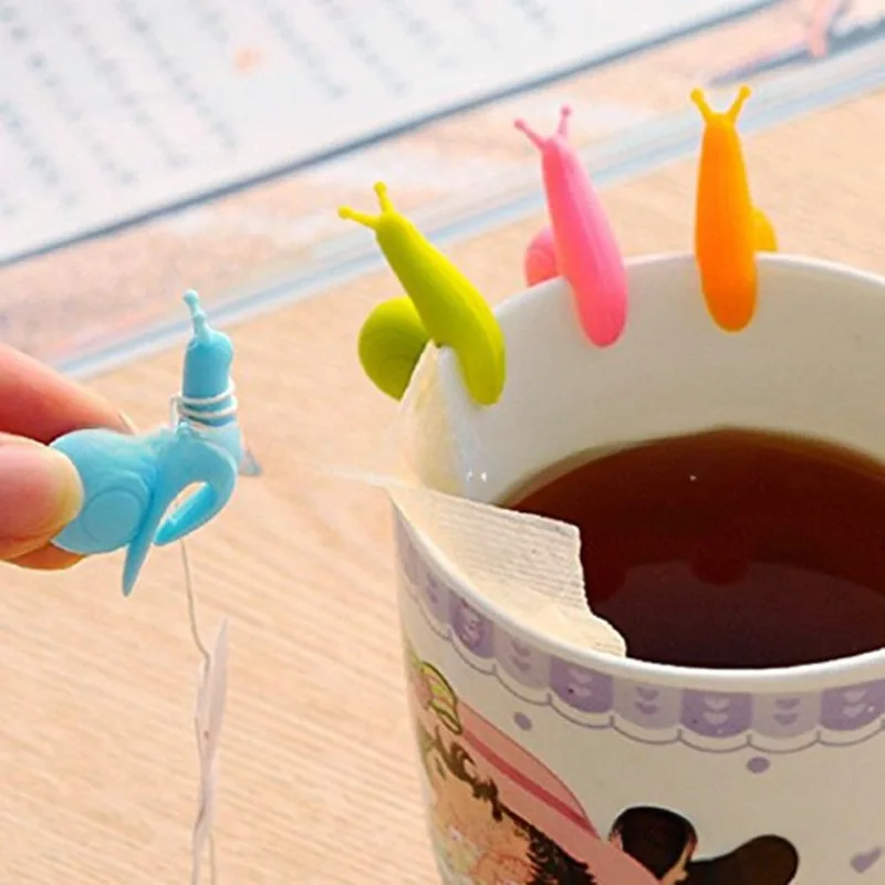 6/1Pcs Cup Decoration Tool Randome Color Cute Snail Shape Silicone Mug Hanging Tool Tea Bag Holder Cup Tea Clips