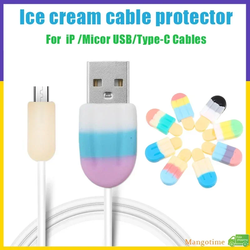 【Fast Ship】Ice Cream USB Charger Protector Cord Cable Protector Case Cable Winder Cover Compatible For Android/iPhone Cable