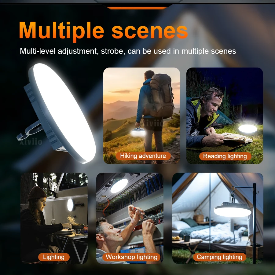 8000000LM Outdoor Camping Light Type-C Rechargeable Portable Lamp Emergency Night Market LED Camping Tent Light With Magnet Hook