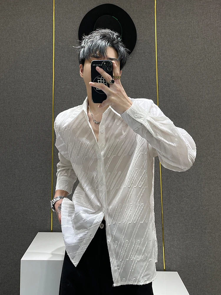 

Мужская летняя новая рубашка в полоску с защитой от солнца, длинными рукавами, подплечниками, свободного кроя, дышащая, влагоотводящая, тонкая