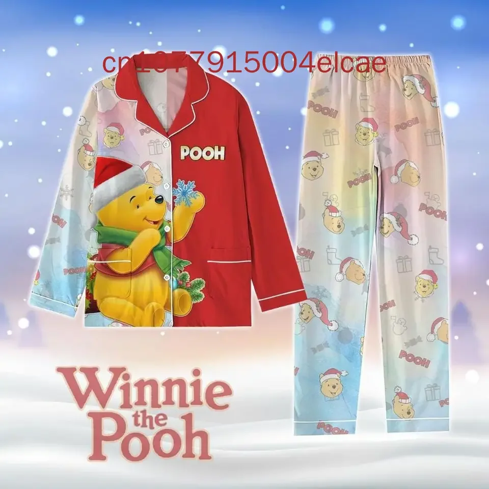 New Disney Winnie The Pooh Pajama Set 3D Printed Pooh Bear Holiday Casual Men's and Women's Long Sleeve Shirt Pajama Set