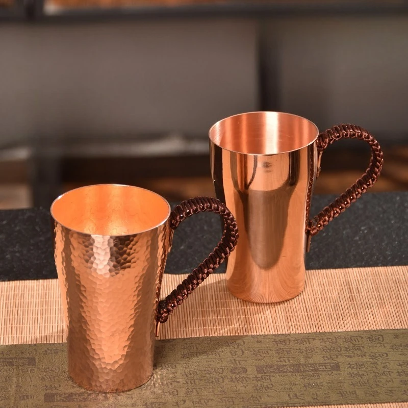 Antique Hammered Copper Tea Pot,Pure Handmade Thick Copper Cup,Large Enamel Water Mug, Solid Vintage Style Metal Drinking Vessel