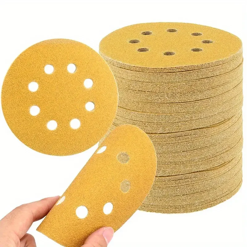 20Pcs Yellow Sanding Discs Assorted Grits 8 Holes 5Inch Sanding Disc Abrasive Tools Hook Loop Sandpaper Loop Sanding Disc
