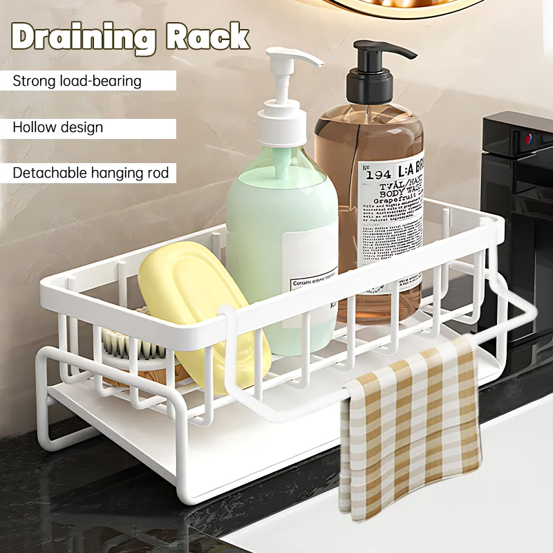 Wall Mounted Storage Rack Kitchen Drain Rack Bowl Rack Towel Rack Bathroom Storage Multifunctional Sponge Rack Storage Tool