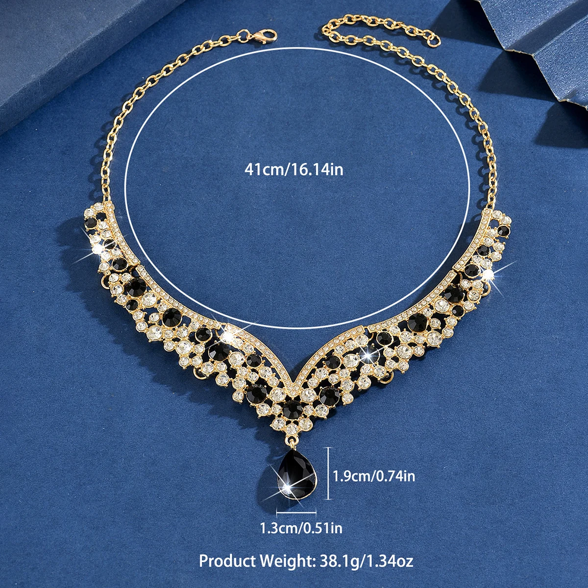 1PC-Silver Tone V‑Shape Pave Rhinestone Necklace With Teardrop Pendant For Bride Bridesmaid Wedding Evening Party Neck Jewelry