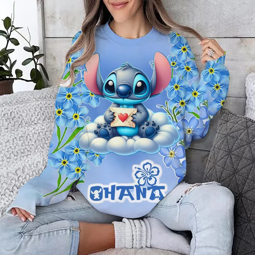 Women's Fashion Hoodie Disney Stitch print Fashion Autumn Daily Long Sleeve Round Neck Loose Pullover Cartoon Boho Style Sweatsh